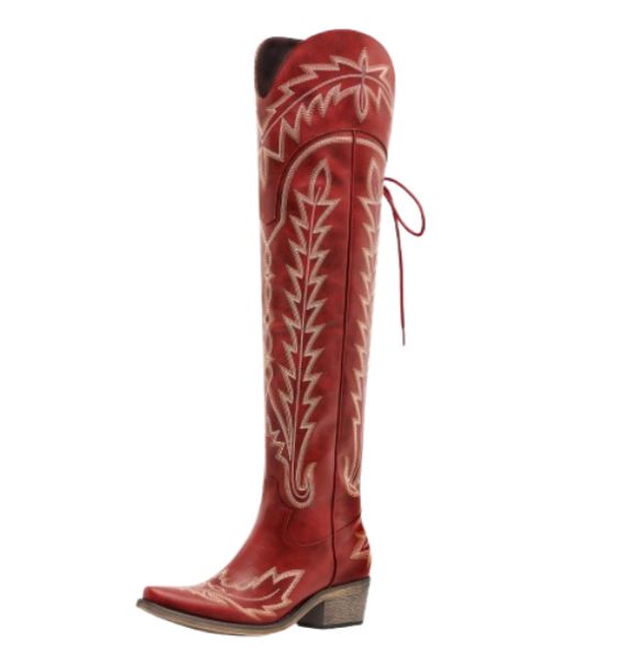 The Ross Red Over-the-Knee Cowgirl Boots – Back Tie Detail