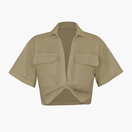 Basic Flap Pocket Twist Hem Shirt