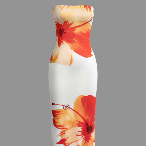Sunny Floral Cascade Strapless Midi Dress
