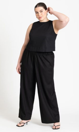 Linen-Blend Boxy Scoop Neck Crop Tank