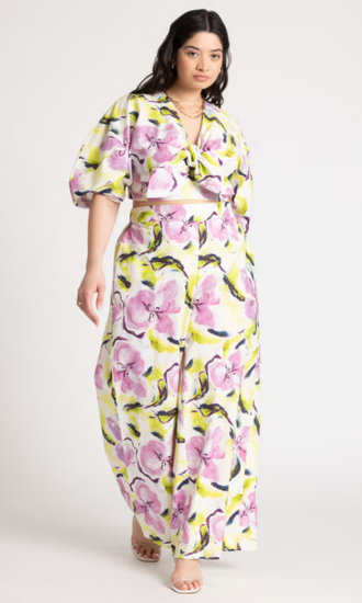 Puff Sleeve Tie Front Crop Top